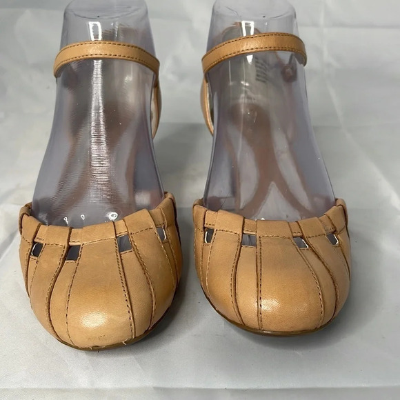 NATURALIZER Swirl Tan Leather Wedge Ankle Strap Shoes Cutout Coastal 6.5W - Picture 4 of 14